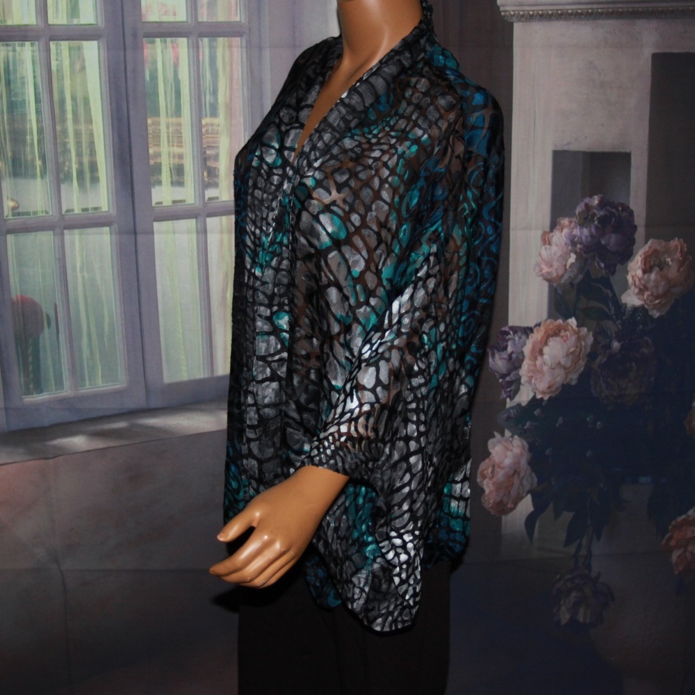 CHICO's Sheer Shawl Blue Black & Silver